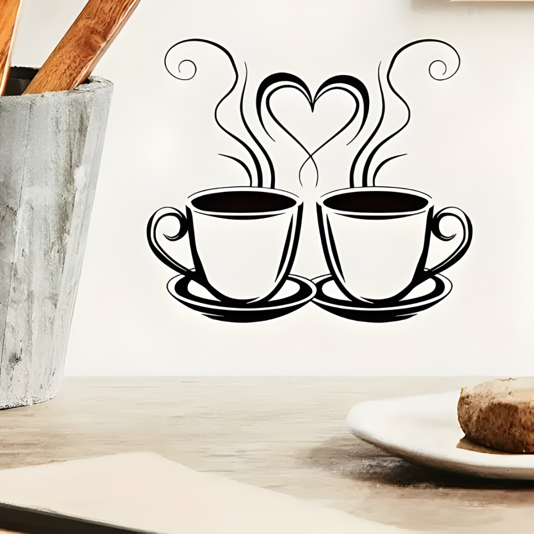 ArcDew Coffee Cups With Hearts Acrylic Wall Decal - Beautiful Kitchen Decor for UAE Homes & Restaurants..