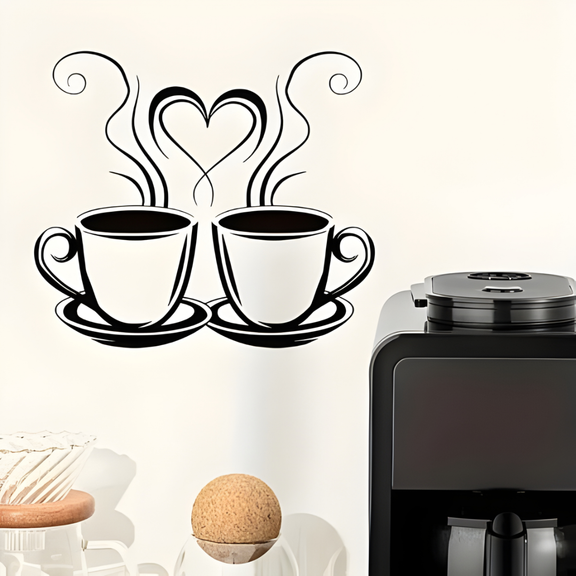 ArcDew Coffee Cups With Hearts Acrylic Wall Decal - Beautiful Kitchen Decor for UAE Homes & Restaurants