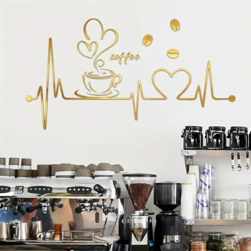 ArcDew Coffee Heartbeat Wall Art – Acrylic Café & Kitchen Décor UAE Gold