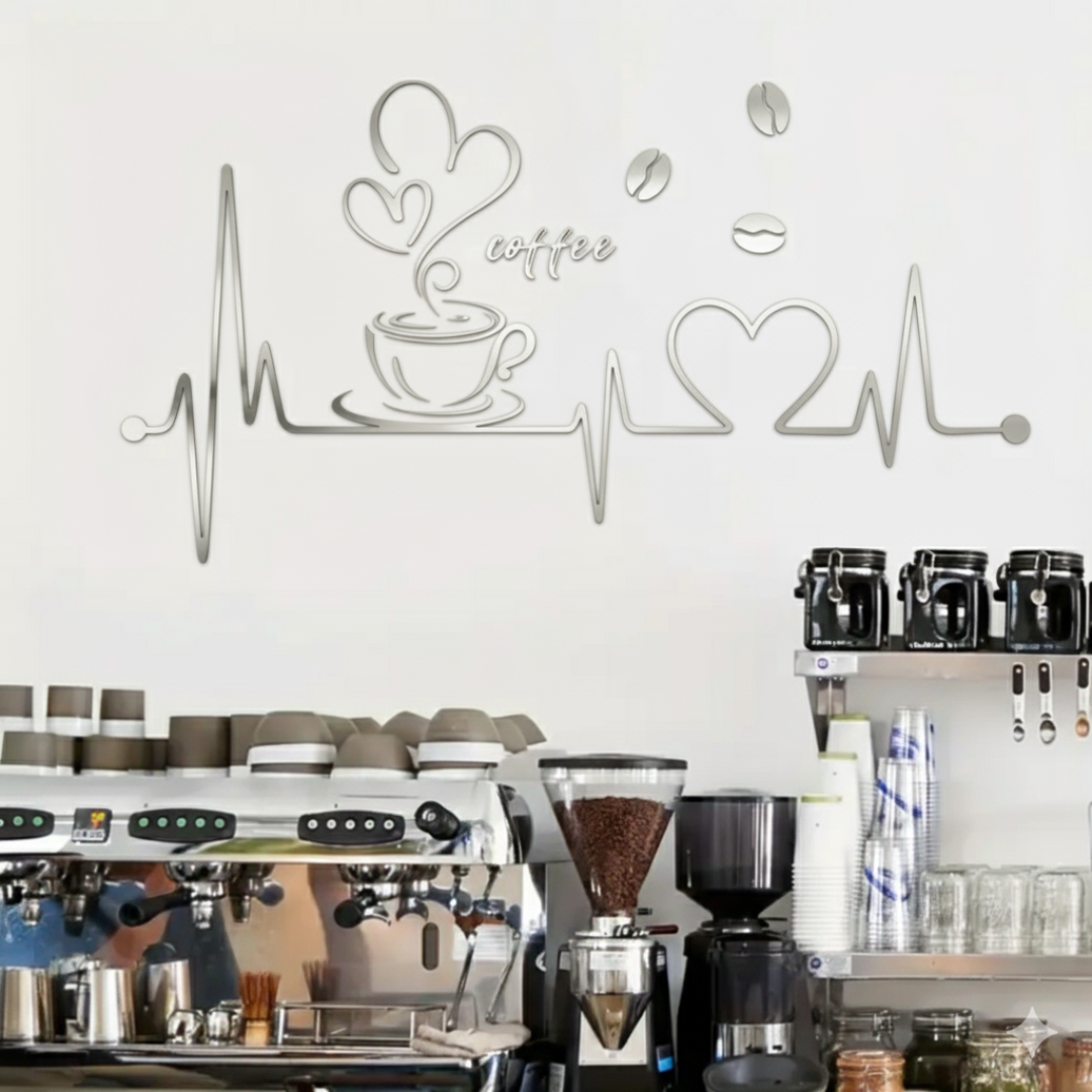 ArcDew Coffee Heartbeat Wall Art – Acrylic Café & Kitchen Décor UAE silver
