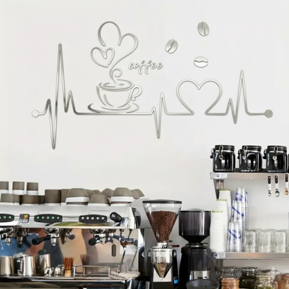 ArcDew Coffee Heartbeat Wall Art – Acrylic Café & Kitchen Décor UAE silver