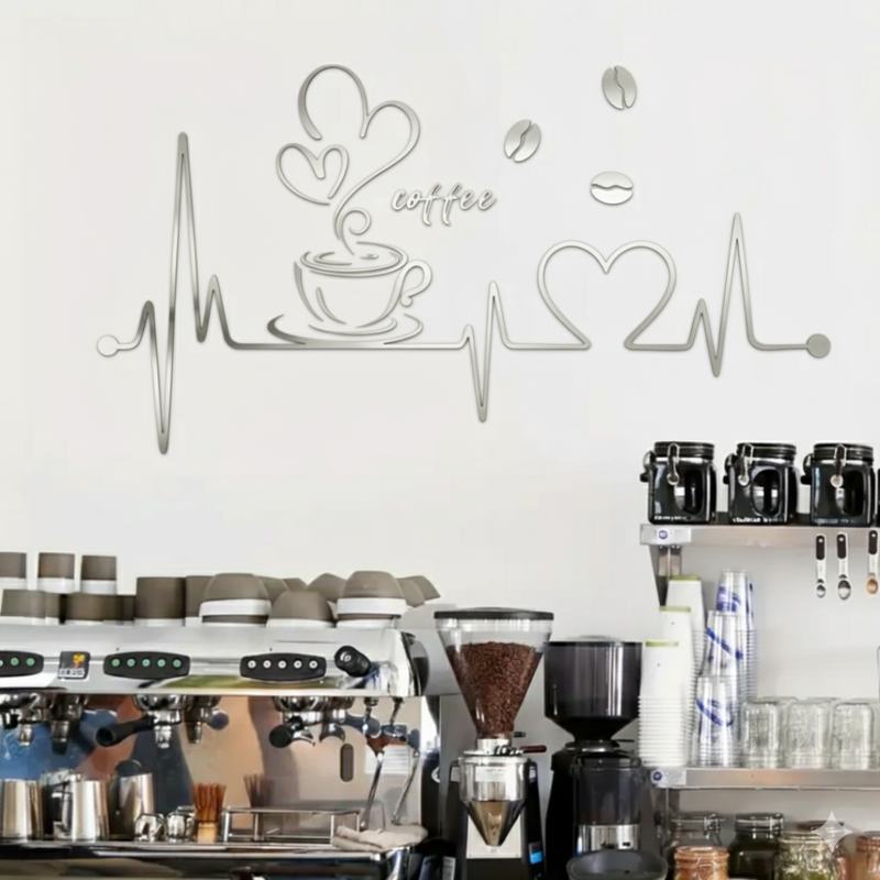 ArcDew Coffee Heartbeat Wall Art – Acrylic Café & Kitchen Décor UAE silver