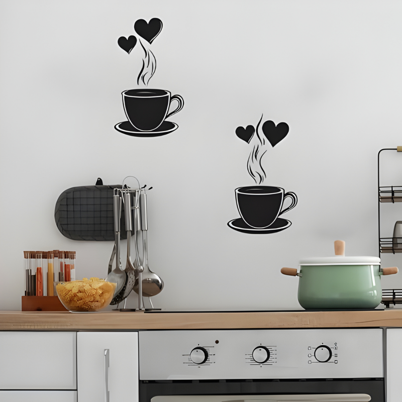ArcDew Coffee With Hearts & Love Acrylic Wall Decal - Beautiful Kitchen Decor for UAE Homes & Restaurants...