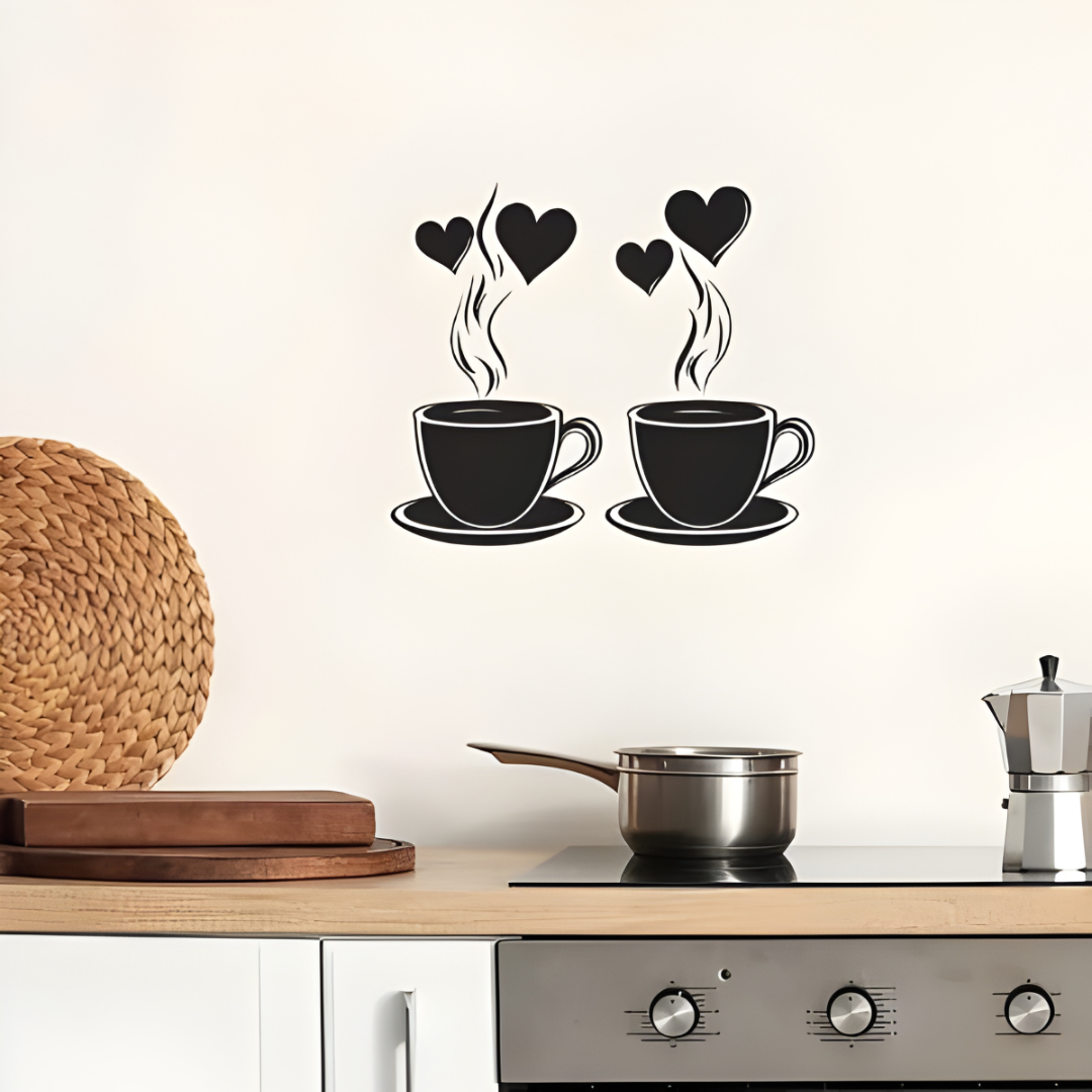 ArcDew Coffee With Hearts & Love Acrylic Wall Decal - Beautiful Kitchen Decor for UAE Homes & Restaurants..