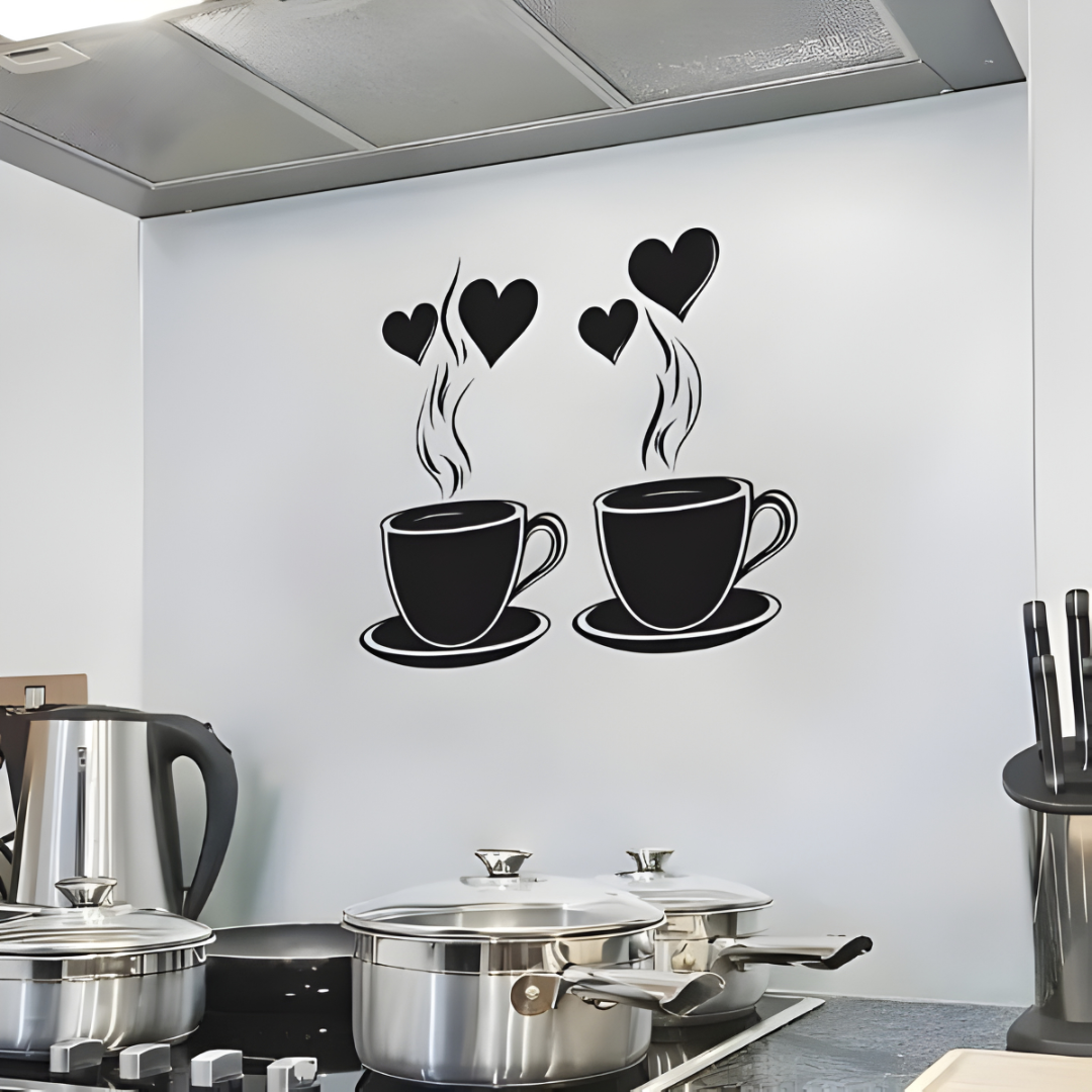 ArcDew Coffee With Hearts & Love Acrylic Wall Decal - Beautiful Kitchen Decor for UAE Homes & Restaurants.