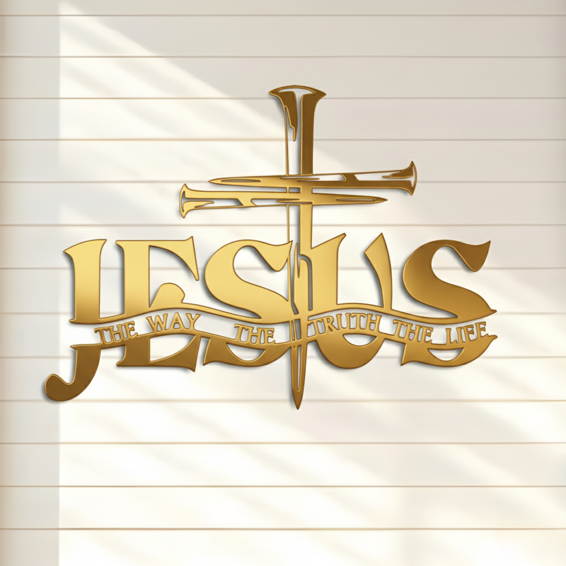 ArcDew – Cross with Jesus Name Acrylic Wall Décor | Christmas Home Decor UAE gold