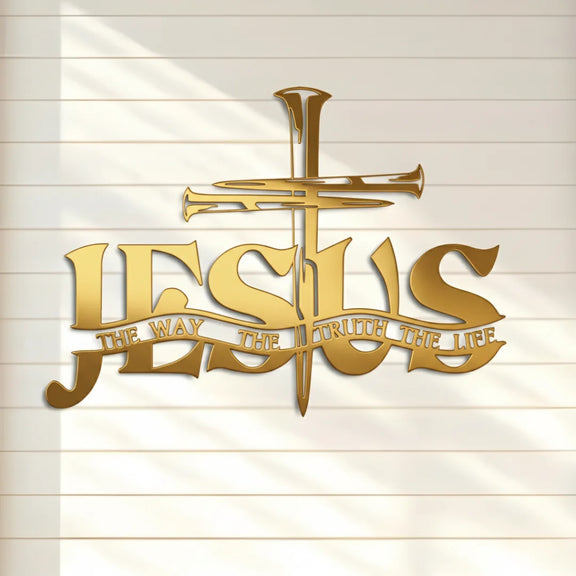 Cross with Jesus Acrylic Wall Décor Gold