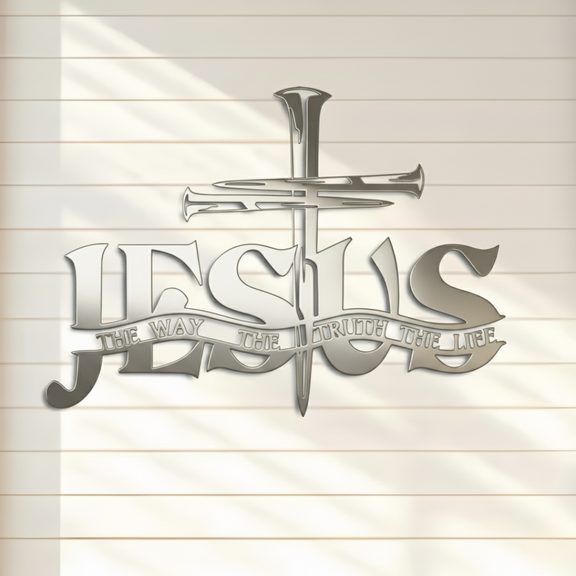 ArcDew – Cross with Jesus Name Acrylic Wall Décor | Christmas Home Decor UAE silver