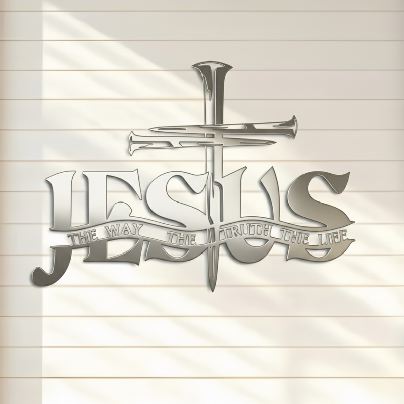 ArcDew – Cross with Jesus Name Acrylic Wall Décor | Christmas Home Decor UAE silver