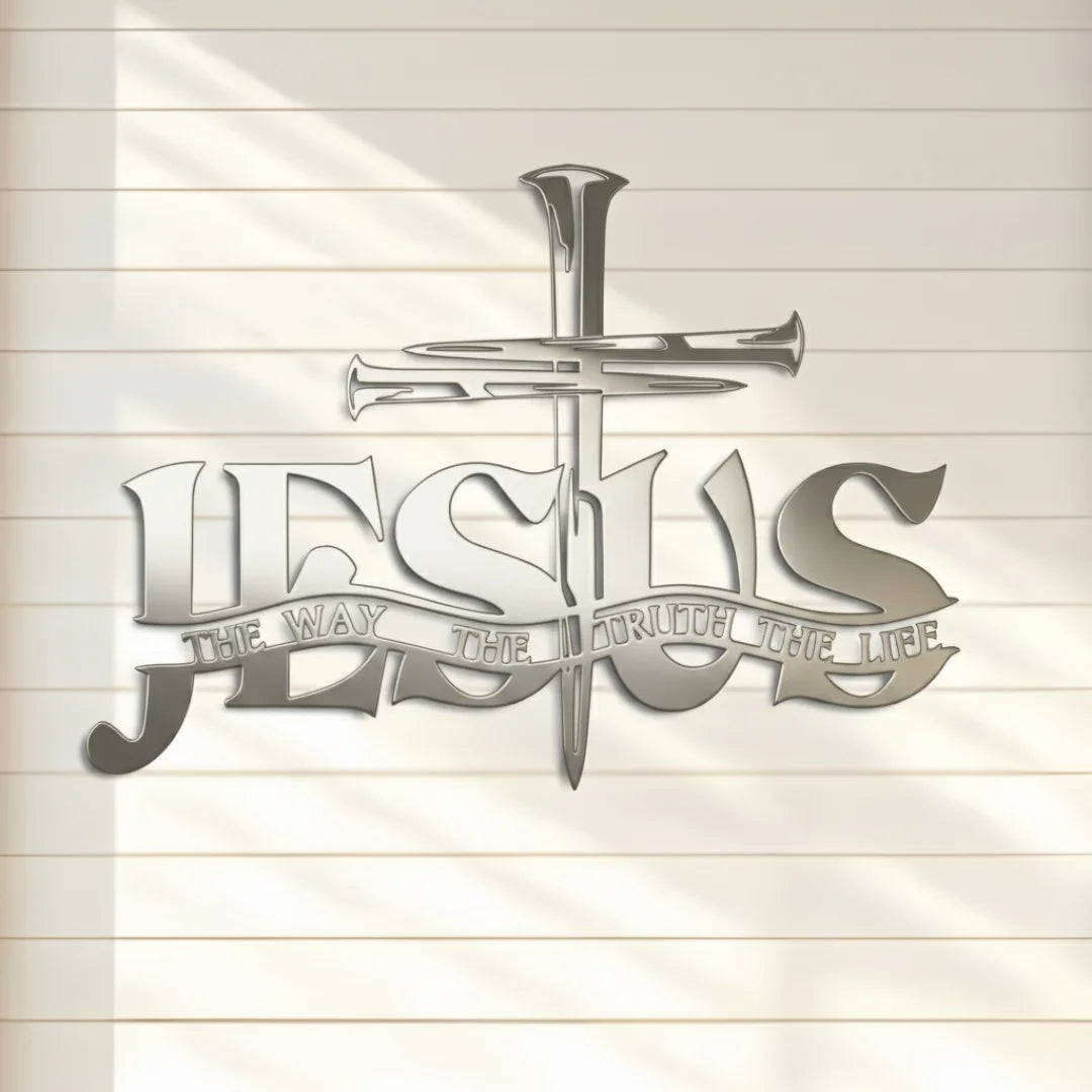 Cross with Jesus Acrylic Wall Décor Silver