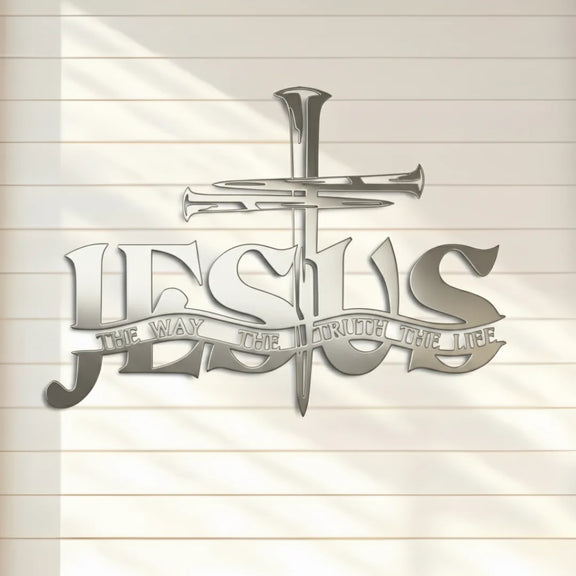 Cross with Jesus Acrylic Wall Décor Silver