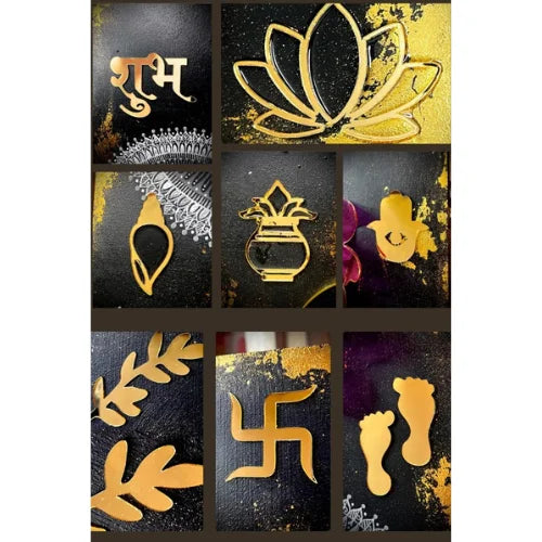 Arcdew - Diwali Combo 8pcs Golden Acrylic Cutouts Set - Festive Decorative Wall Accents for Joyful Celebrations | Acrylic