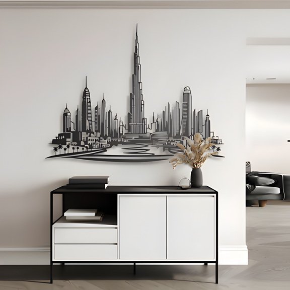 ArcDew Dubai Skyline Panoramic Acrylic Wall Art Black..
