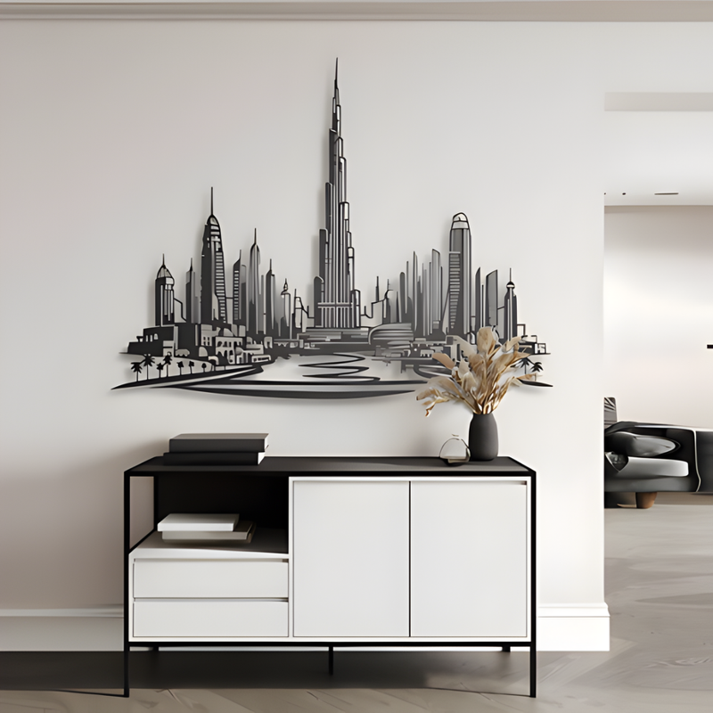 ArcDew Dubai Skyline Panoramic Acrylic Wall Art Black..