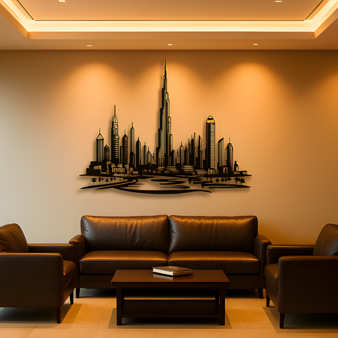ArcDew Dubai Skyline Panoramic Acrylic Wall Art Black.