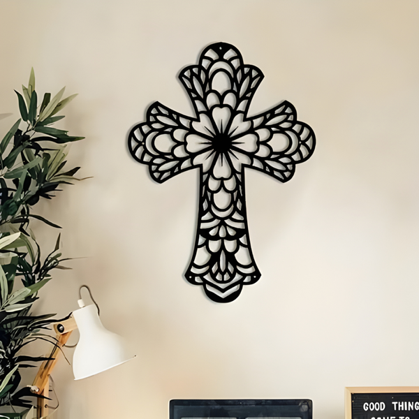 Elegant Black Acrylic Cross – Christian Home Wall Decal UAE