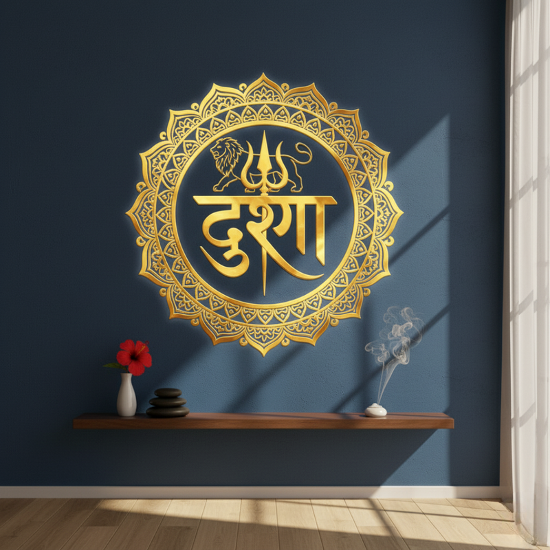 ArcDew Goddess Durga Calligraphy Acr.ylic Wall Art - Shakti & Protection gold