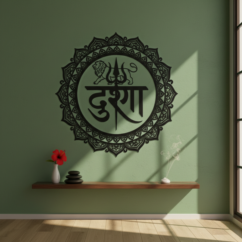 ArcDew Goddess Durga Calligraphy Acrylic Wall Art - Shakti & Protection Black