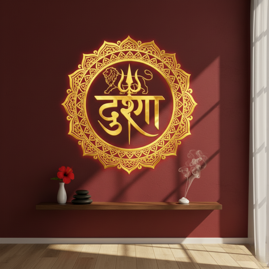ArcDew Goddess Durga Calligraphy Acrylic Wall Art - Shakti & Protection gold