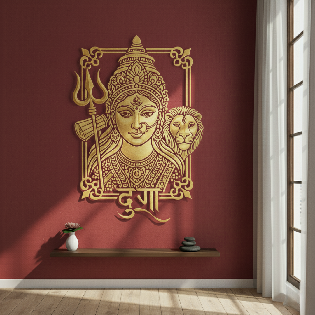 ArcDew Goddess Durga Portrait Calligraphy Acrylic Wall Art - Divine Shakti.