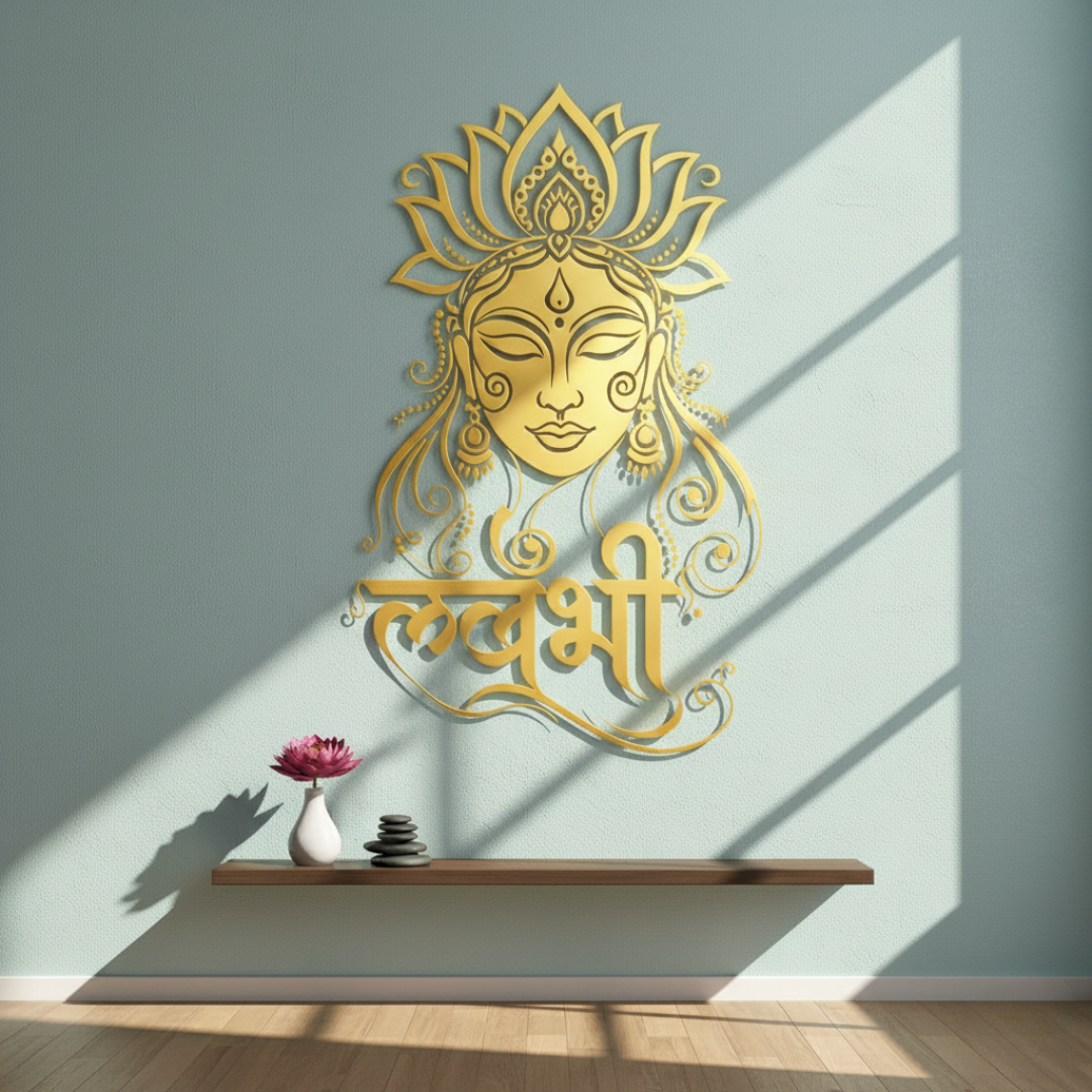 ArcDew Goddess Lakshmi Portrait Calligraphy Acrylic Art - Prosperity & Grace.