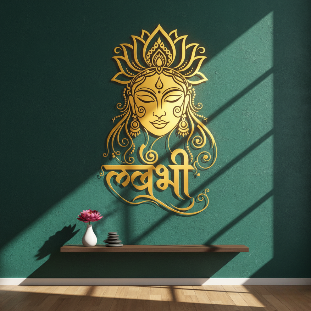 ArcDew Goddess Lakshmi Portrait Calligraphy Acrylic Art - Prosperity & Grace