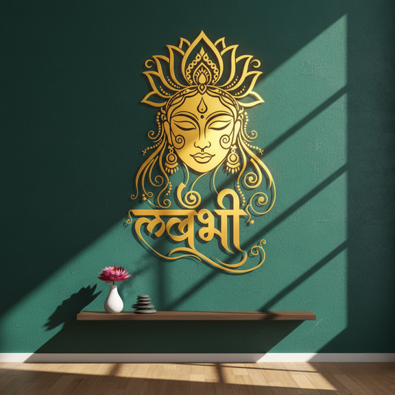 ArcDew Goddess Lakshmi Portrait Calligraphy Acrylic Art - Prosperity & Grace