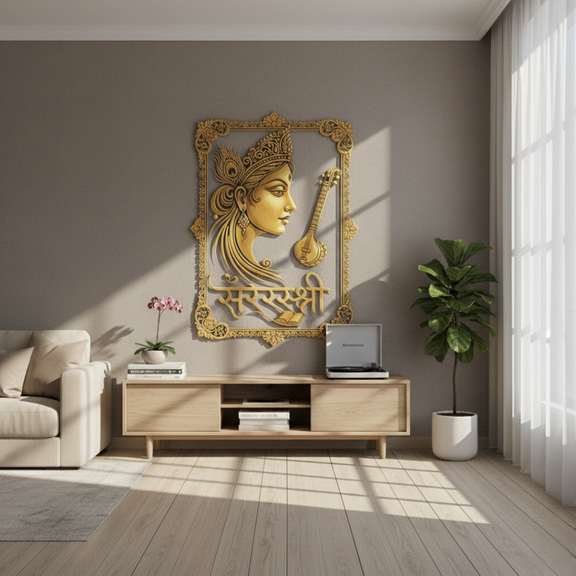 ArcDew Goddess Saraswati Portrait Calligraphy Acrylic Art - Wisdom & Creativity.