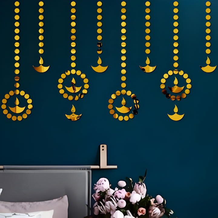 Arcdew - Golden Diya Hanging Garland Acrylic Wall Decor | Acrylic