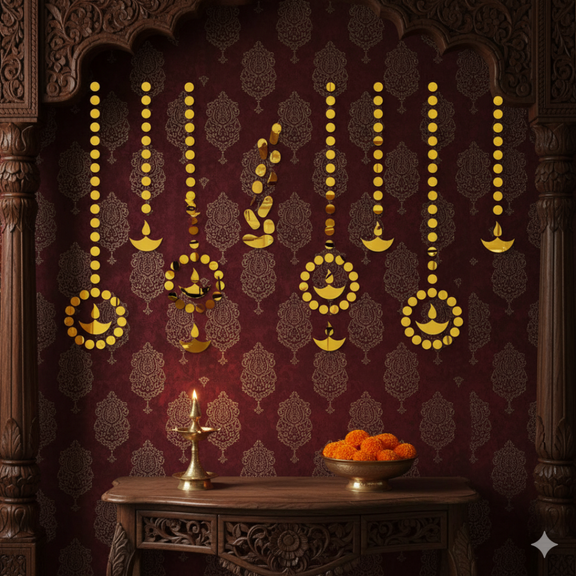 ArcDew Golden Diya Hanging Garland Acrylic Wall Decor .