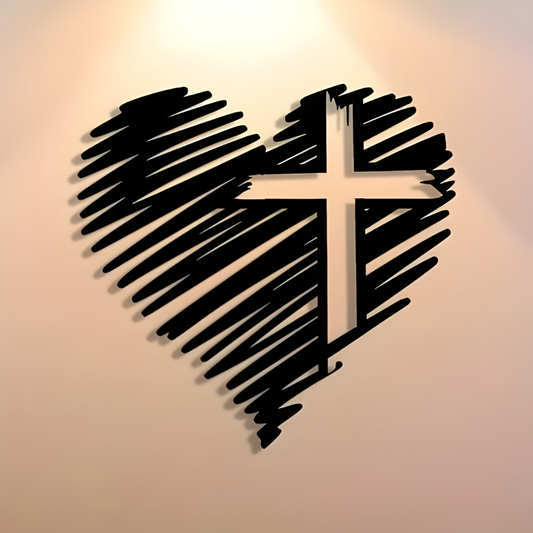 ArcDew Heart with Jesus Cross – Christian Home Decal & Christmas Decor UAE - arcdew.com - ArcDew branded black acrylic heart with Jesus cross wall decal, special Christian decor.