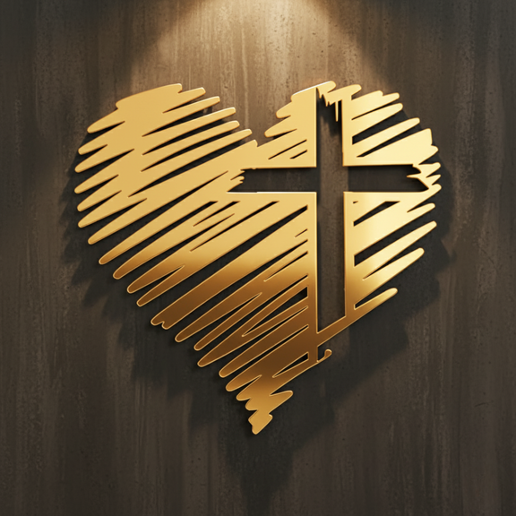 ArcDew Heart with Jesus Cross – Christian Home Decal & Christmas Decor UAE - arcdew.com - Gold ArcDew acrylic heart with Jesus cross wall decal, special branded decor.