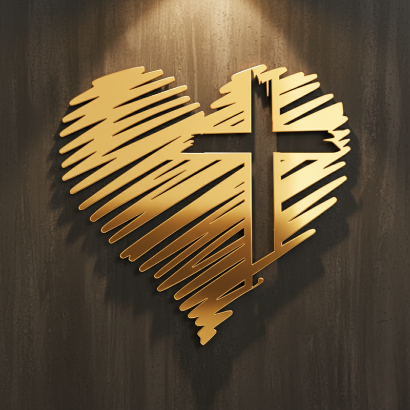 ArcDew Heart with Jesus Cross – Christian Home Decal & Christmas Decor UAE - arcdew.com - Gold ArcDew acrylic heart with Jesus cross wall decal, special branded decor.