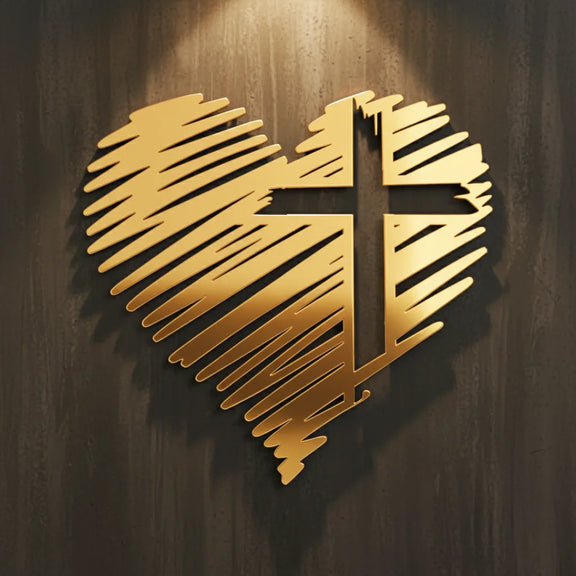 Heart with Jesus Cross Gold