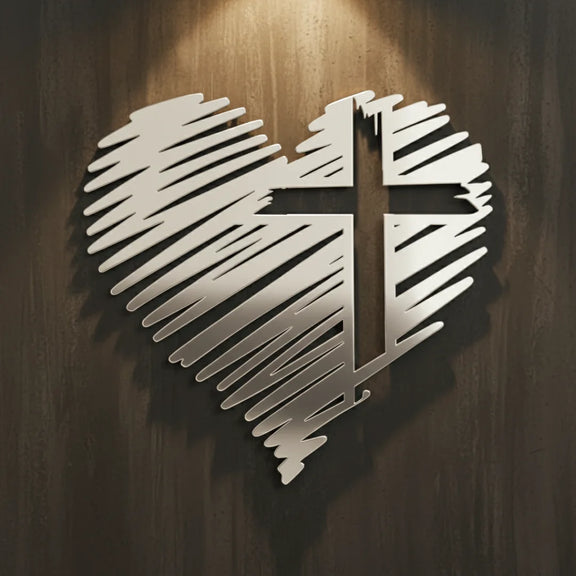 Heart with Jesus Cross Silver
