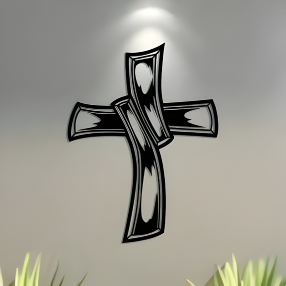 ArcDew Hollowed-Out Retro Jesus Cross – Christian Wall Decal UAE - arcdew.com - ArcDew branded black acrylic hollowed-out retro Jesus cross wall decal with special curved design.