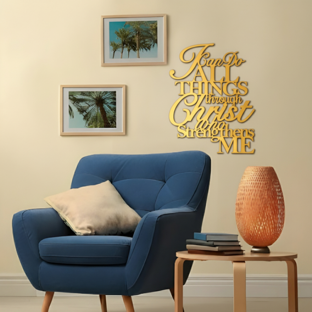 ArcDew – I Can Do All Things Through Christ Acrylic Wall Décor | Christian Home UAE Gold