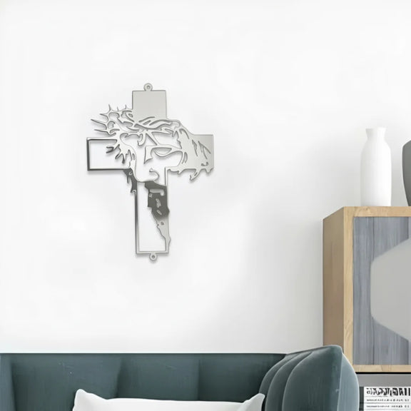 Jesus Cross Acrylic Wall Art Silver