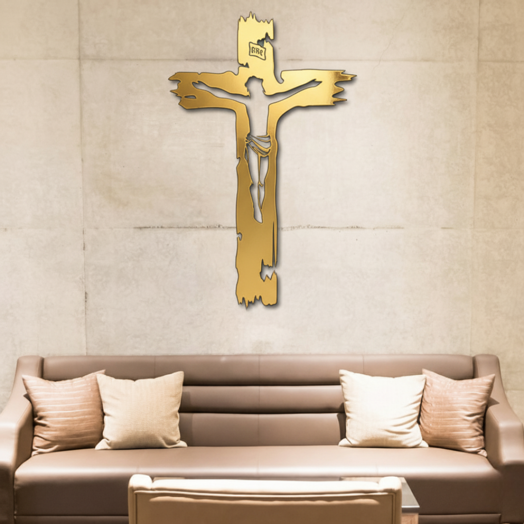 ArcDew Jesus Cross – Christian Home Decor & Baptism | Christmas Gift UAE - arcdew.com - Gold acrylic Jesus cross wall decoration by ArcDew, special branded Christian home decor.