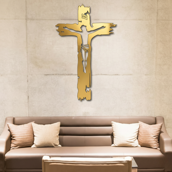 ArcDew Jesus Cross – Christian Home Decor & Baptism | Christmas Gift UAE - arcdew.com - Gold acrylic Jesus cross wall decoration by ArcDew, special branded Christian home decor.