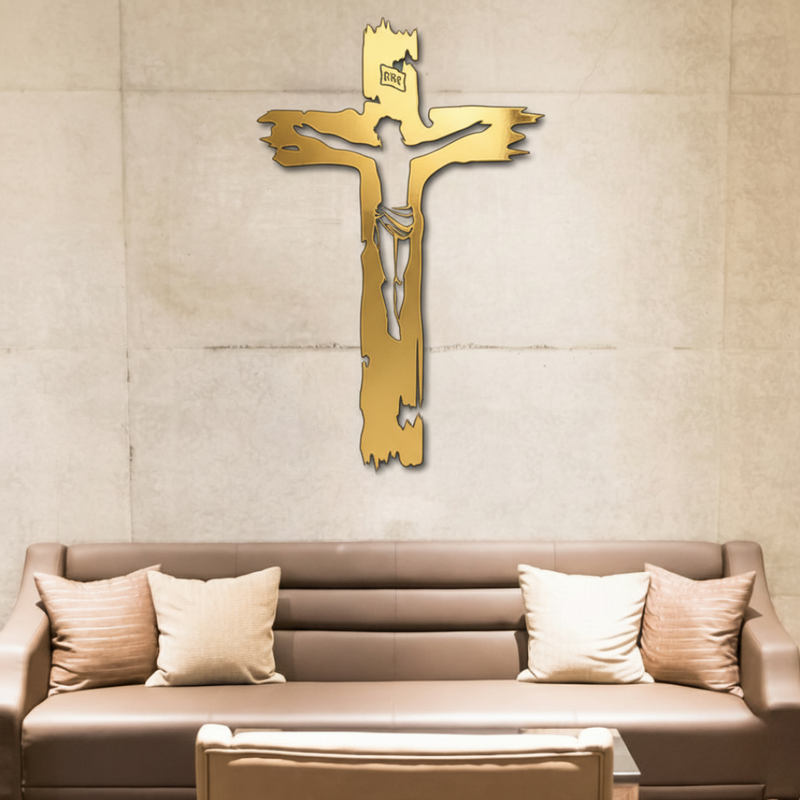 ArcDew Jesus Cross – Christian Home Decor & Baptism | Christmas Gift UAE - arcdew.com - Gold acrylic Jesus cross wall decoration by ArcDew, special branded Christian home decor.