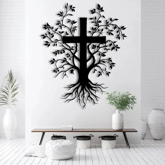 Jesus Cross with Tree Black