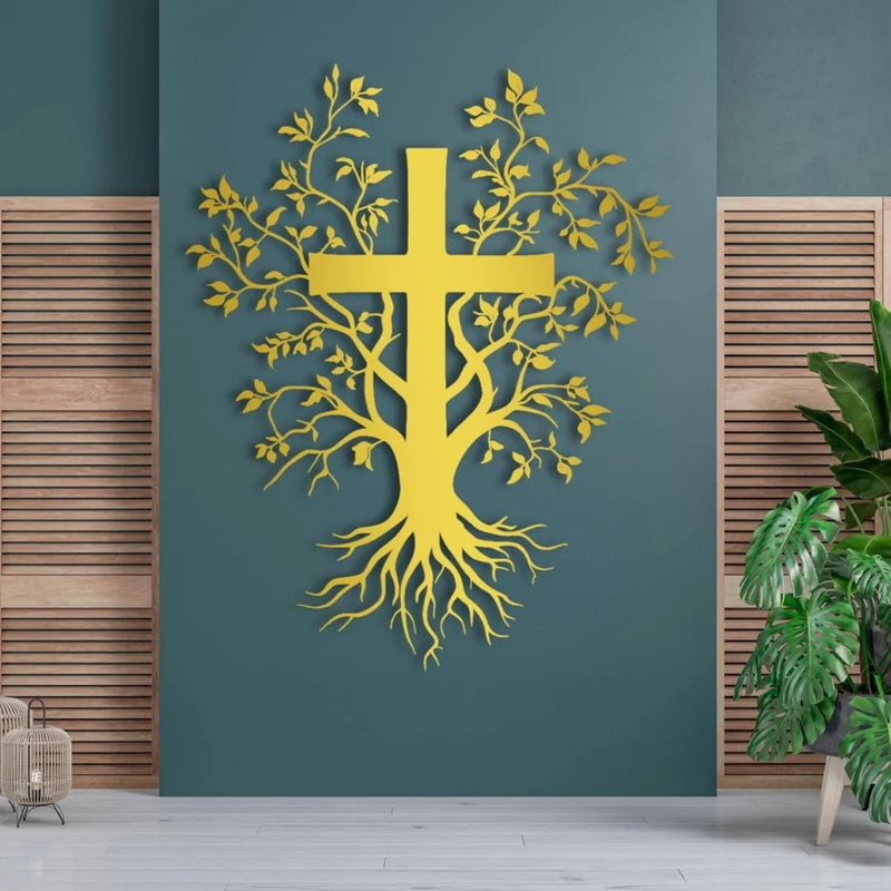 Jesus Cross with Tree Gold