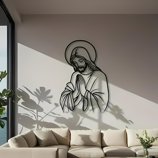 ArcDew – Jesus Wall Art | Christian Home Decor UAE - arcdew.com - ArcDew branded black acrylic Jesus wall art with praying hands, modern Christian home decor.
