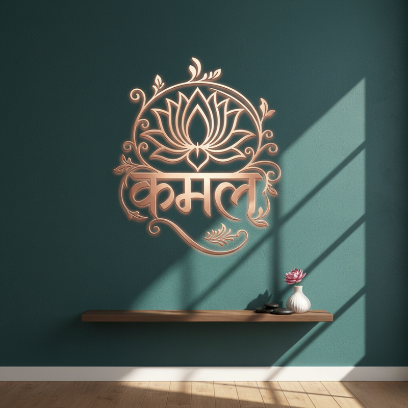 ArcDew "Kamal" (Lotus) Hindi Calligraphy Acrylic Wall Art - Purity & Rebirth gold