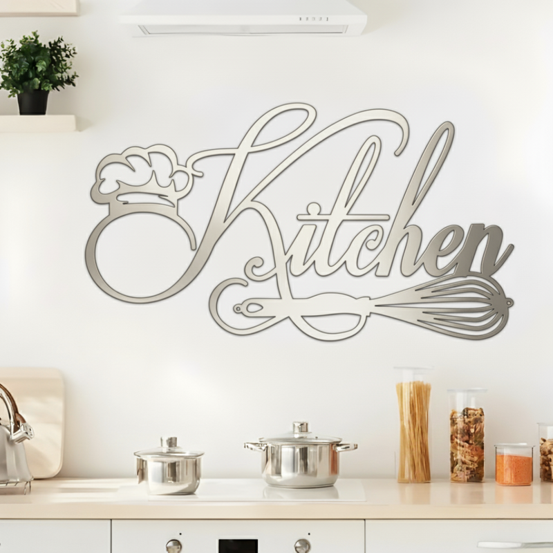 ArcDew Kitchen Sign Acrylic Wall Decal | Beautiful Decor for UAE Homes & Restaurants silver