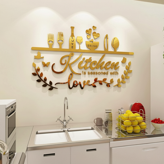 ArcDew – Kitchen is Seasoned with Love Acrylic Wall Décor | UAE gold