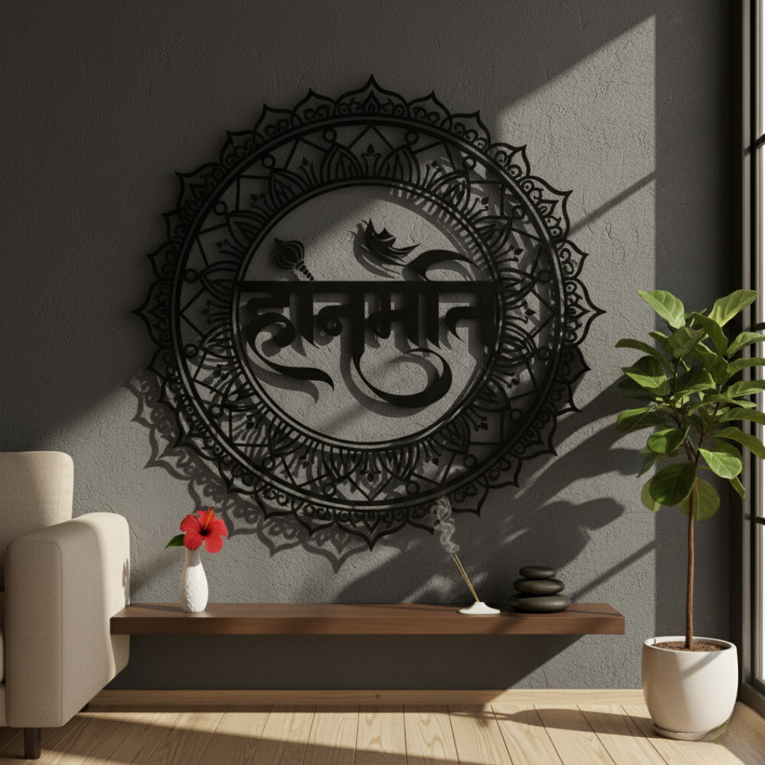 ArcDew Lord Hanuman Calligraphy Acrylic Art - Strength & Devotion black.