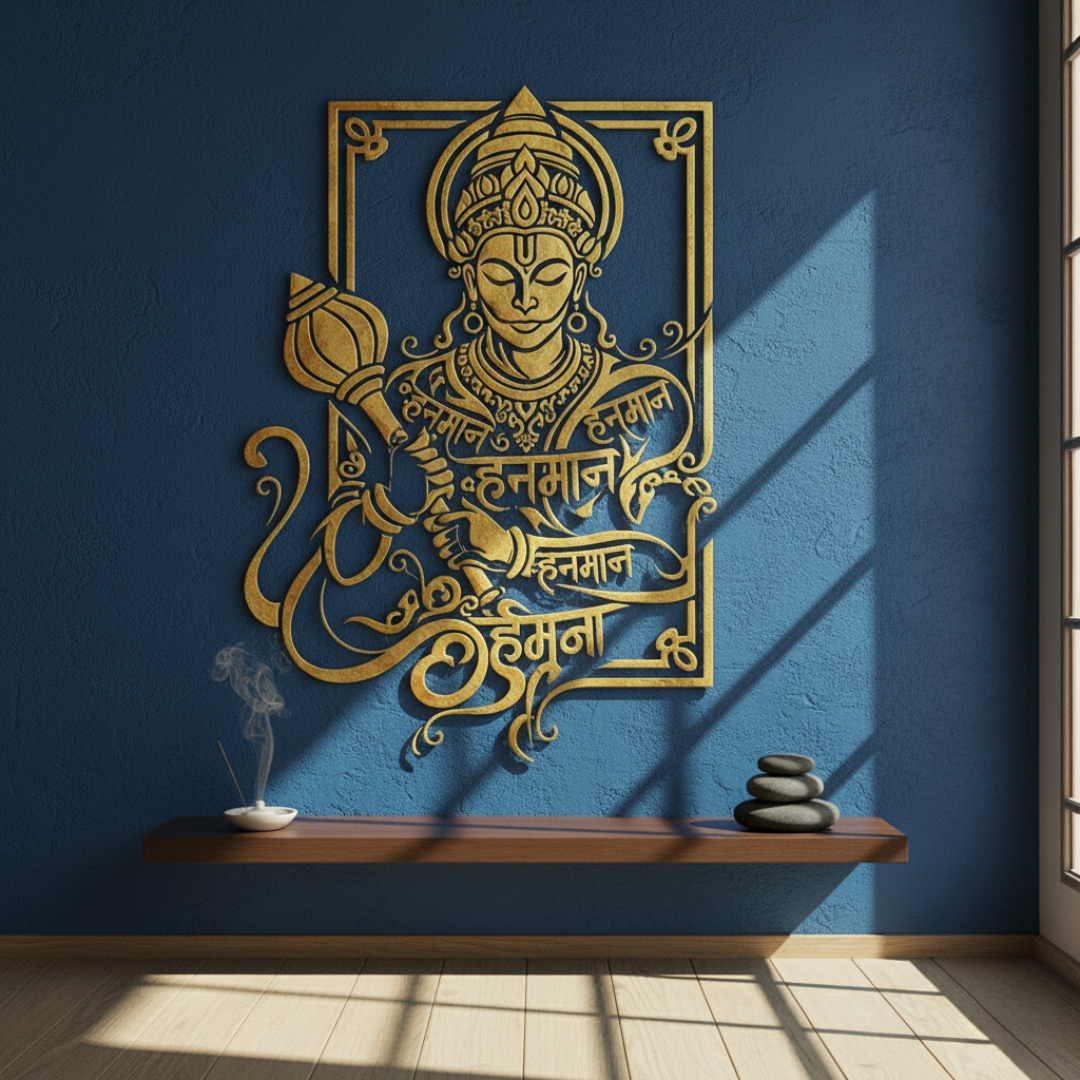 ArcDew Lord Hanuman Portrait Calligraphy Acrylic Art - Strength & Devotion