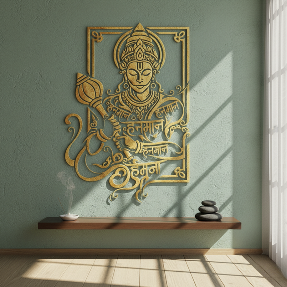 ArcDew Lord Hanuman Portrait Calligraphy Acrylic Art - Strength & Devotion gold.